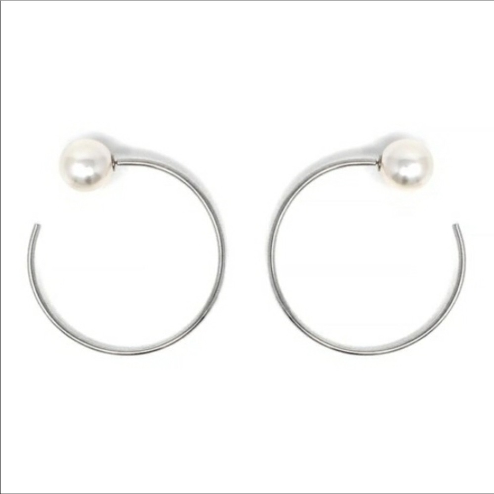 JOOMI LIM REVERSED PEARL SILVER HOOPS EARRINGS